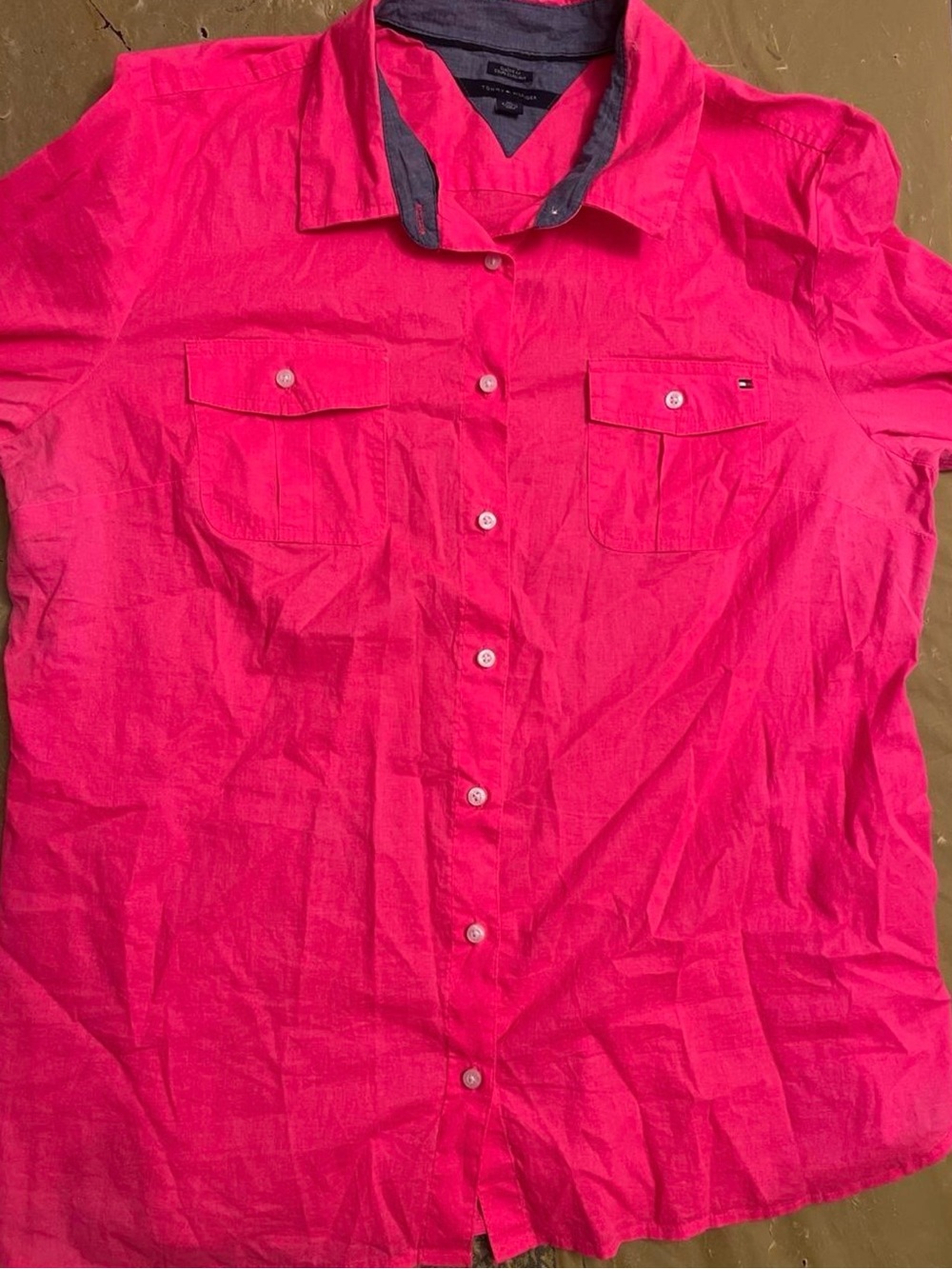 Tommy Hilfiger red button-up shirt in XL